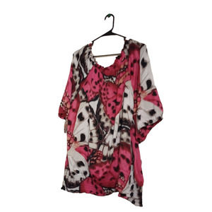 Lane Bryant 3/4 Sleeve Top Blouse Butterfly Wings Size 26/28 Pink & Black 31"L